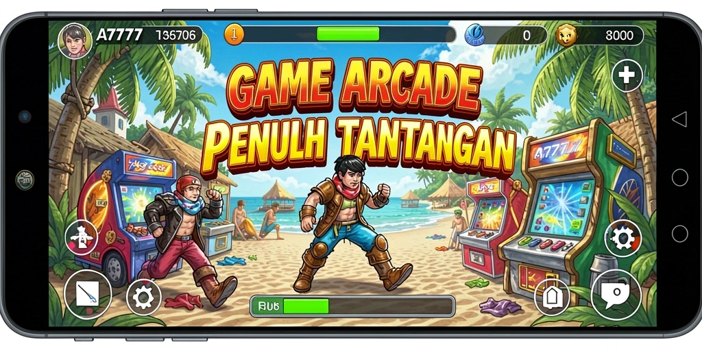 Screenshot utama A7777 yang menunjukkan aksi seru dalam gameplay Arcade.