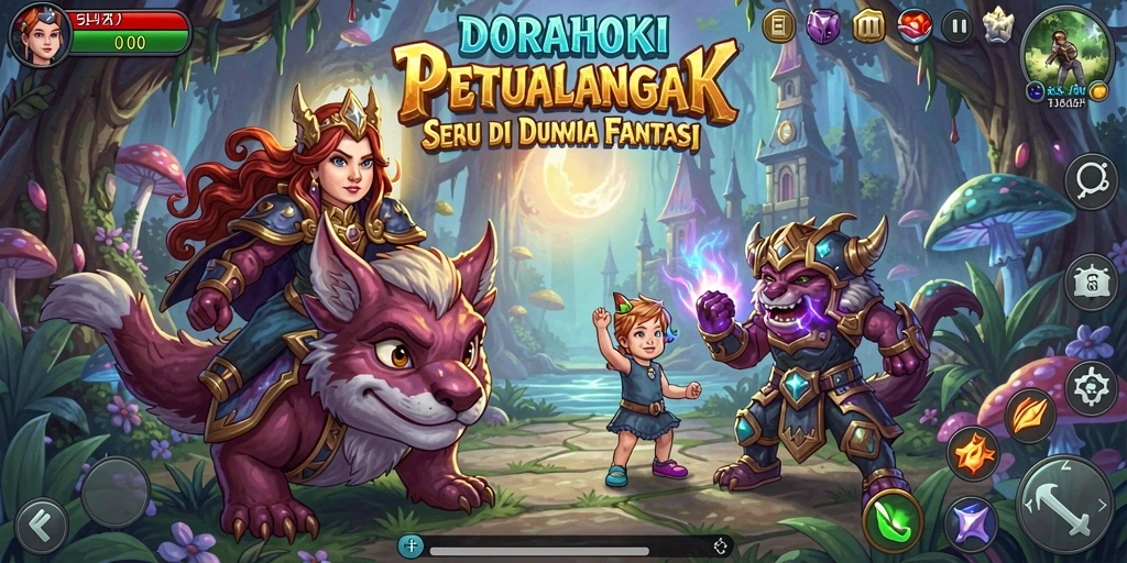 Tampilan gameplay DORAHOKI yang penuh aksi dan petualangan.