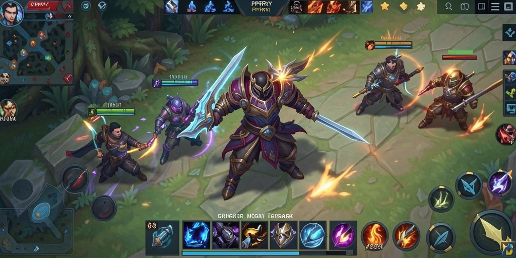 Tampilan gameplay MOBA yang dinamis dan penuh aksi.